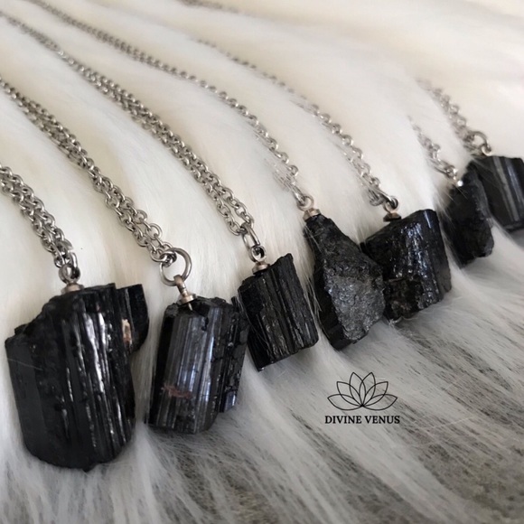 DIVINE VENUS Other - Raw Black Tourmaline Necklace | Stainless Steel